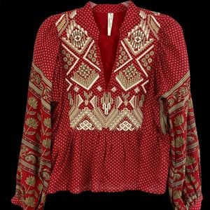 Anthropologie  Keira Embroidered Peplum Long sleeve blouse